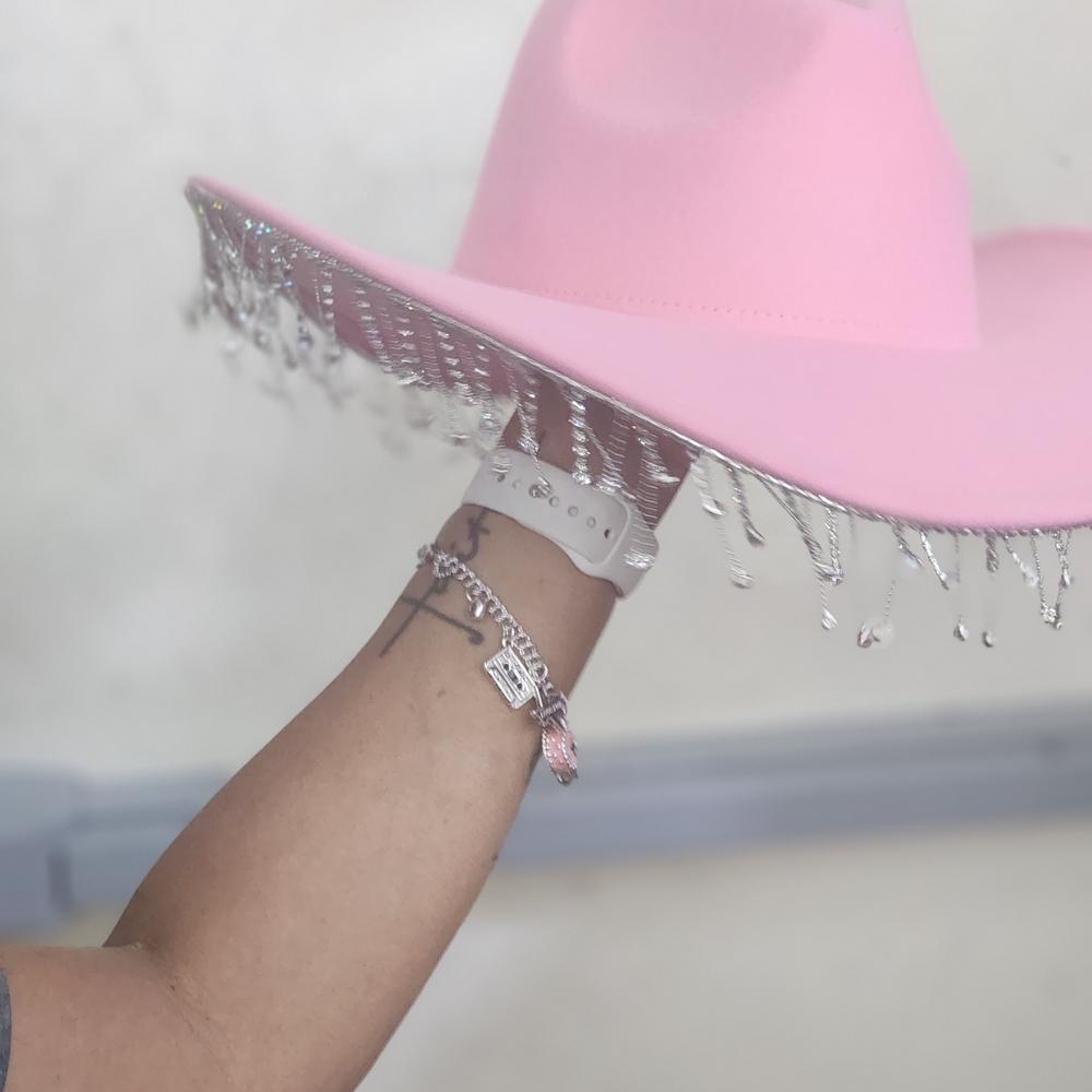 Elegant Pink Hat with Silver Accents